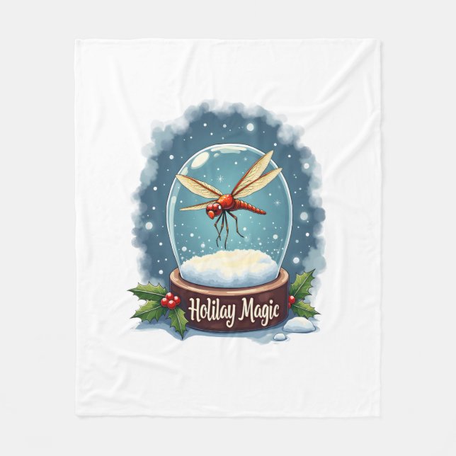 Snow Globe Dragonfly Fleece Blanket (Front)