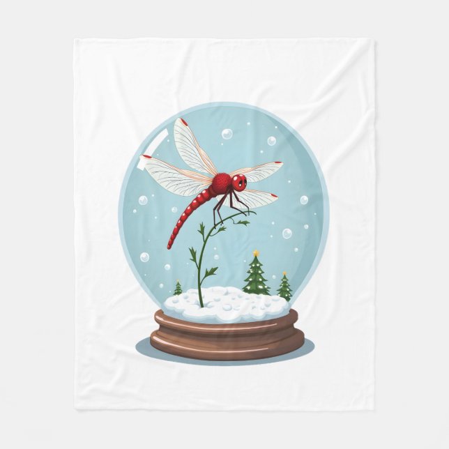 Snow Globe Dragonfly Fleece Blanket (Front)