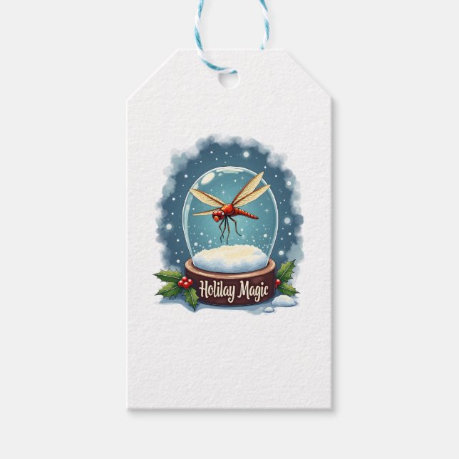 Snow Globe Dragonfly Gift Tags (Front)