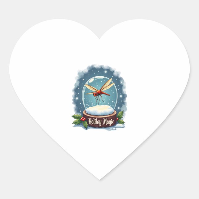Snow Globe Dragonfly Heart Sticker (Front)