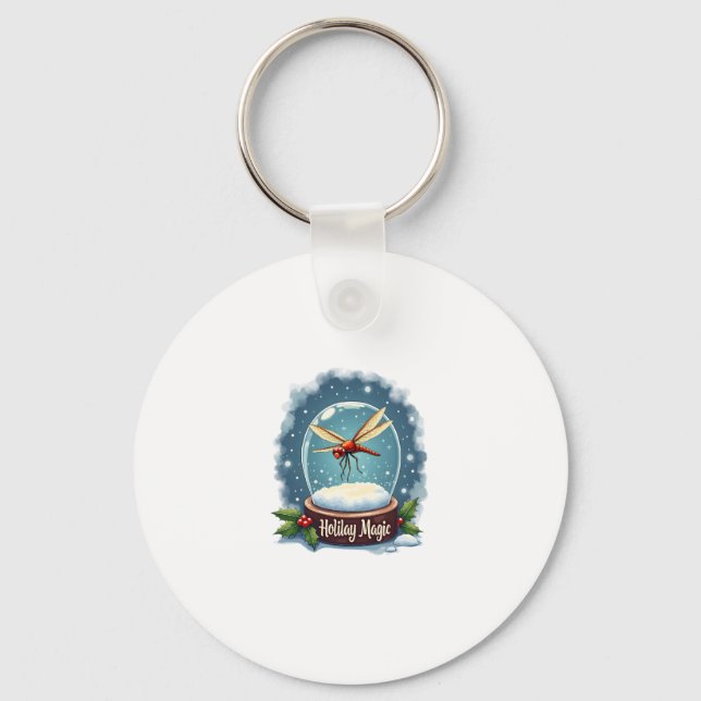 Snow Globe Dragonfly Key Ring (Front)