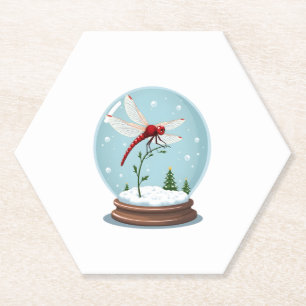 Snow Globe Dragonfly Paper Coaster