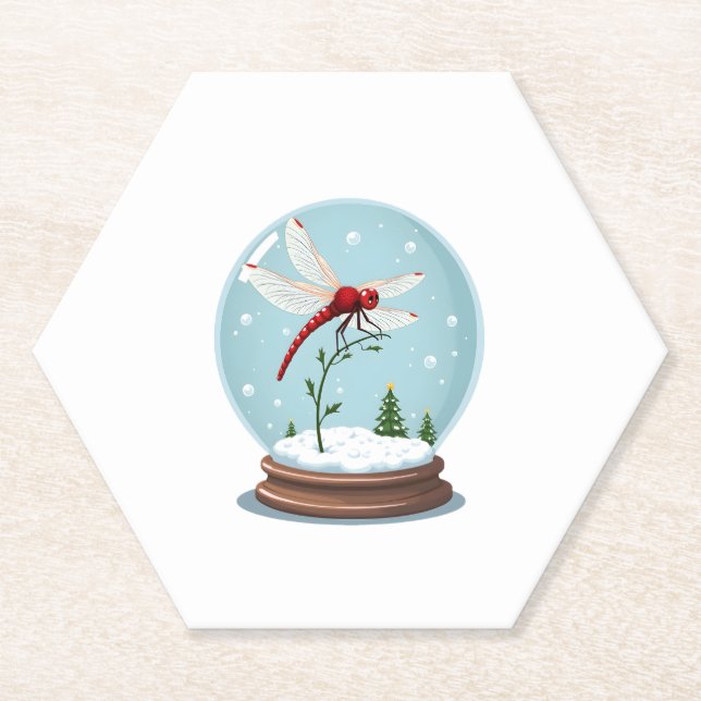 Snow Globe Dragonfly Paper Coaster (Front)
