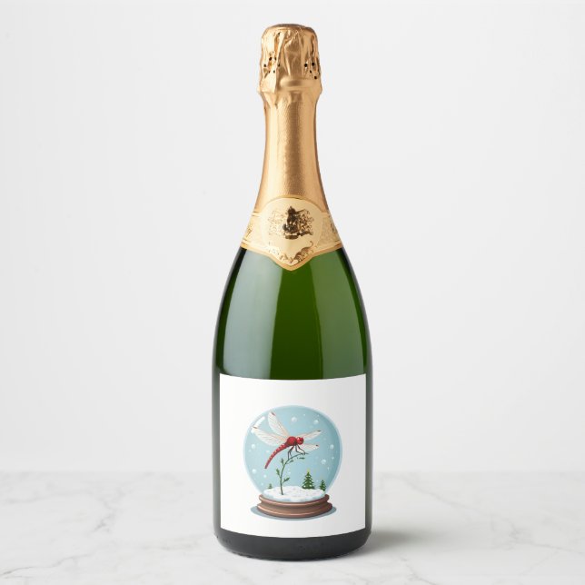 Snow Globe Dragonfly Sparkling Wine Label (Front)