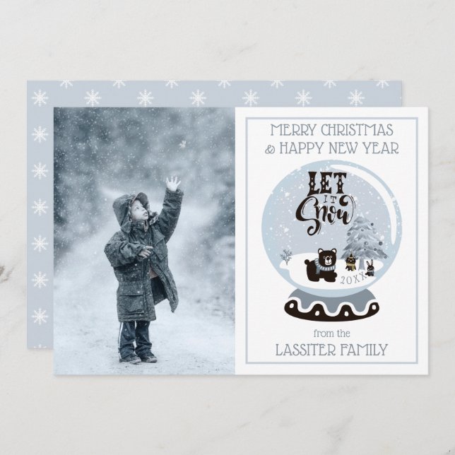 Snow Globe Forest Animals Christmas Let It Snow Ho Holiday Card (Front/Back)