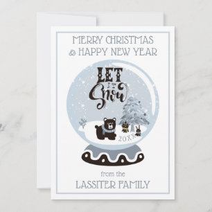 Snow Globe Forest Animals Christmas Let It Snow Ho Holiday Card