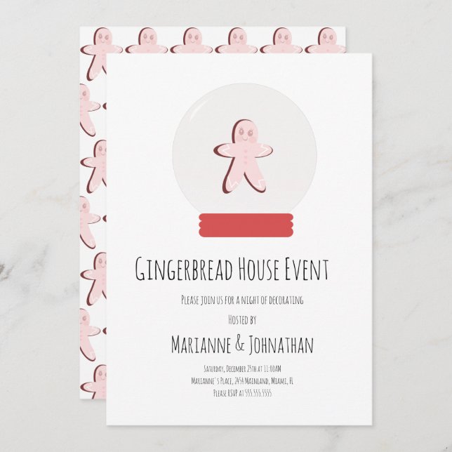 Snow Globe Gingerbread House Decorating Party Invitation (Front/Back)