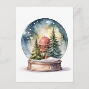 Snow Globe Glass Ball Winter Wonderland Christmas Holiday Postcard