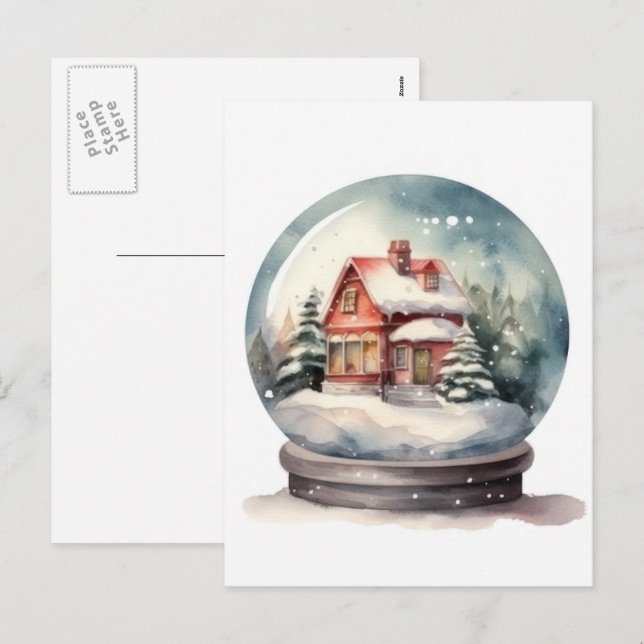 Snow Globe Glass Ball Winter Wonderland Christmas Holiday Postcard (Front/Back)