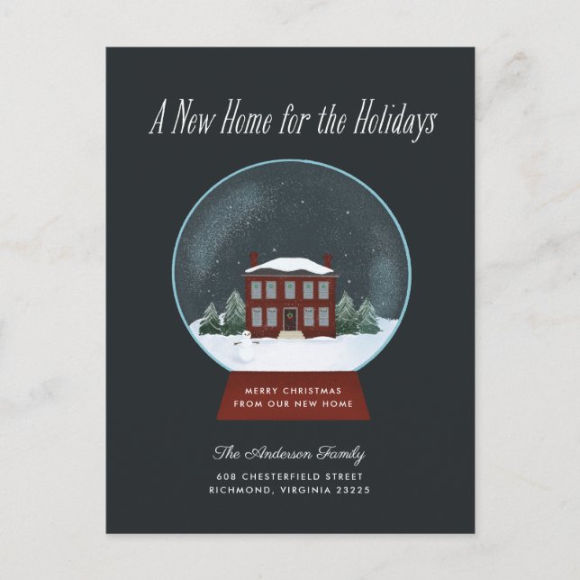 Snow Globe Holiday Moving Announcement Postcard (Front)