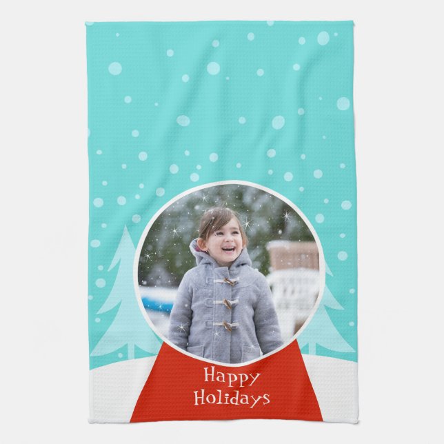 Snow Globe Holiday Photo Kitchen Towel (Vertical)