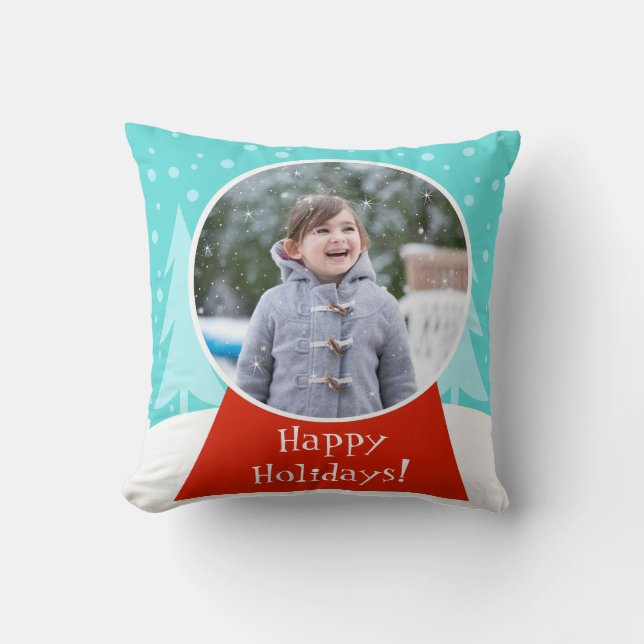 Snow Globe Holiday Photo Throw Pillow (Front)