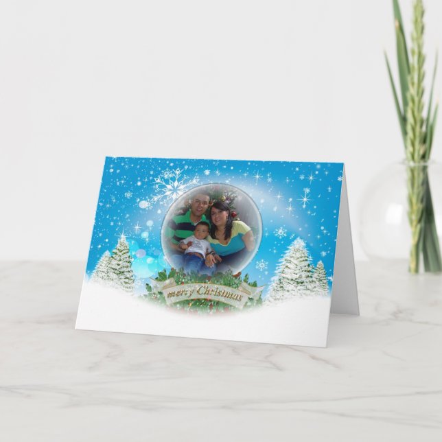 Snow Globe Photo Christmas Greeting Card (Front)