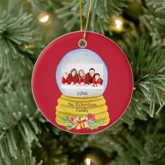 Snow Globe Photo Personalised Ceramic Ornament (Tree)