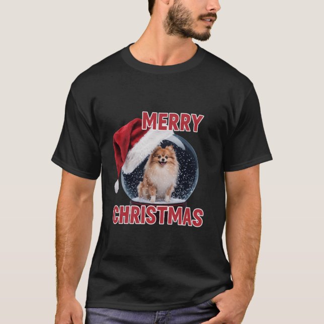 Snow Globe Pomeranian Dog Christmas  T-Shirt (Front)