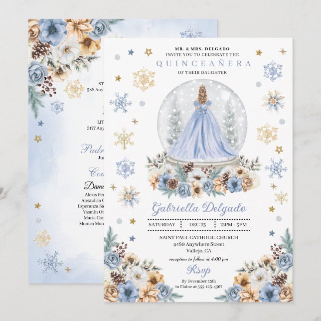 Snow Globe Princess Winter Wonderland Quinceañera Invitation (Front/Back)