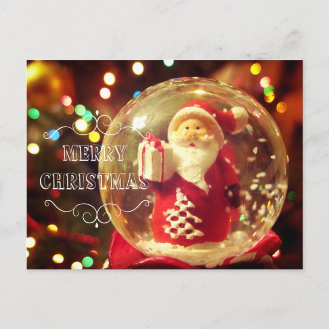 Snow globe Santa Claus Holiday Postcard (Front)