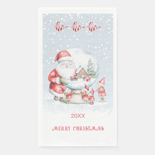 Snow Globe Santa Elf Christmas Napkin (Front)