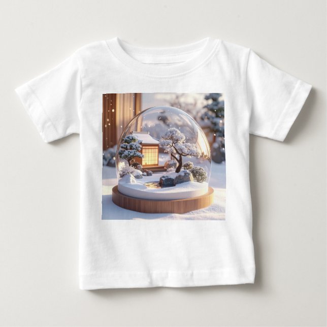 Snow Globe Serenity – Japanese House in Winter Sti Baby T-Shirt (Front)