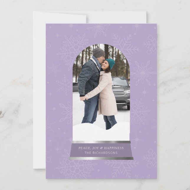 Snow Globe Snowflake Photo Flat Holiday Card (Front)