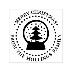 Snow Globe Tree Merry Christmas Greeting Name Self-inking Stamp