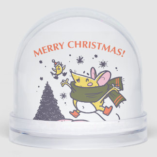Snow Globe Vintage Merry Christmas Mouse