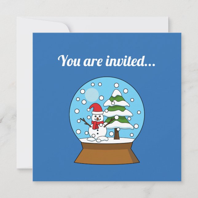Snow Globe w/ Snowman and Pine Tree | Personalise Invitation (Front)