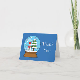 Snow Globe w/ Snowman and Pine Tree   Personalise Thank You Card