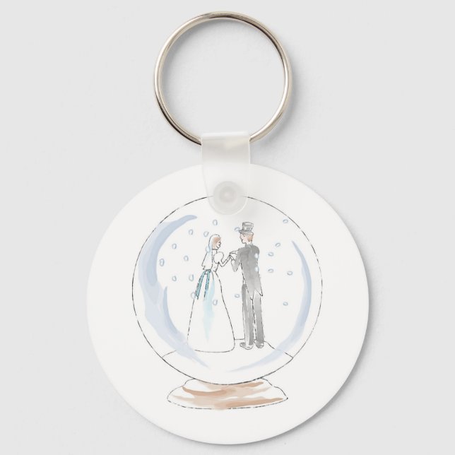 Snow Globe Wedding Couple Key Ring (Front)