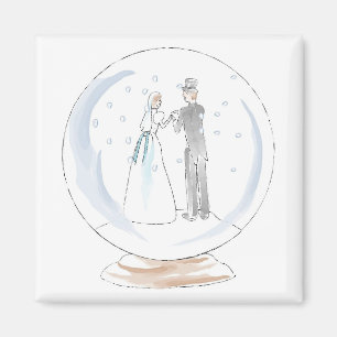 Snow Globe Wedding Couple Magnet
