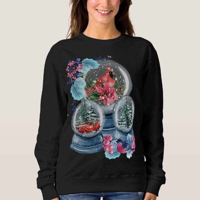 Snow Globe Winter Snow Red Cardinal Bird Snowglobe Sweatshirt (Front)
