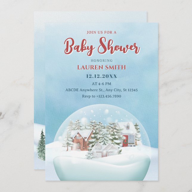 Snow globe Winter wonderland christmas baby shower Invitation (Front/Back)