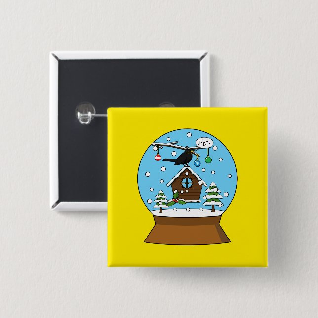 Snow Globe with Blackbird Singing 15 Cm Square Badge (Front & Back)
