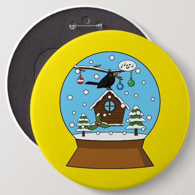 Snow Globe with Blackbird Singing 6 Cm Round Badge (Front & Back)