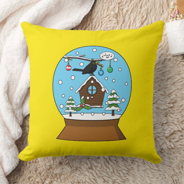 Snow Globe with Blackbird Singing Cushion (Blanket)