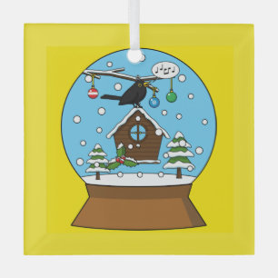 Snow Globe with Blackbird Singing Glass Tree Decoration