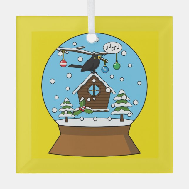 Snow Globe with Blackbird Singing Glass Tree Decoration (Front)