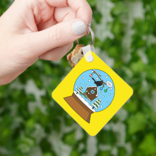 Snow Globe with Blackbird Singing Key Ring