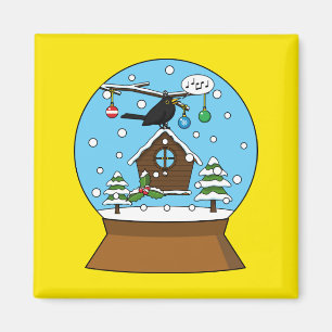 Snow Globe with Blackbird Singing Magnet