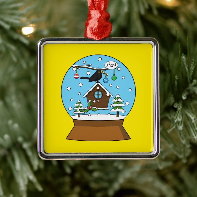 Snow Globe with Blackbird Singing Metal Ornament (Tree)
