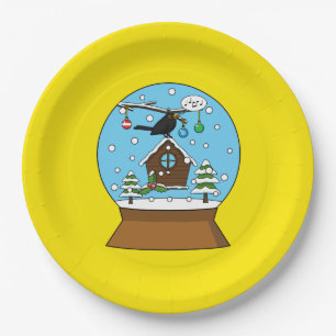 Snow Globe with Blackbird Singing Paper Plate