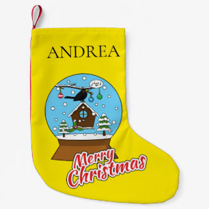 Snow Globe with Blackbird Singing   Personalise Small Christmas Stocking