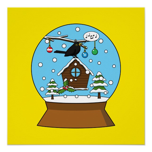 Snow Globe with Blackbird Singing Poster (Front)