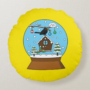 Snow Globe with Blackbird Singing Round Cushion