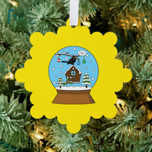 Snow Globe with Blackbird Singing Tree Decoration Card
