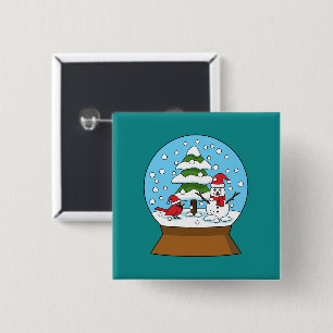 Snow Globe with Cardinal Snowman and Pine Tree 15 Cm Square Badge