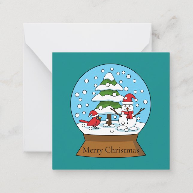 Snow Globe with Cardinal Snowman and Pine Tree Card (Front)