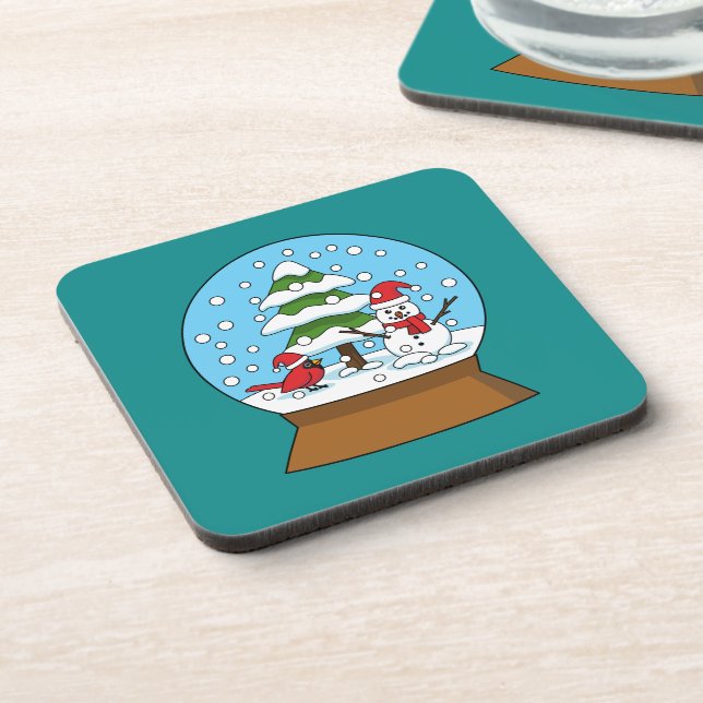 Snow Globe with Cardinal Snowman and Pine Tree Coaster (Left Side)