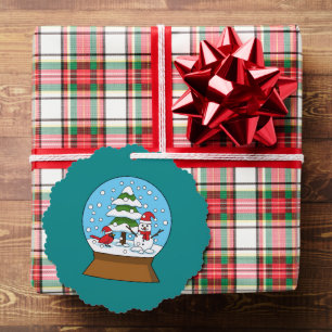 Snow Globe with Cardinal Snowman and Pine Tree Decoration Card