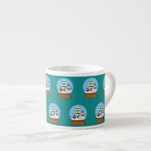 Snow Globe with Cardinal Snowman and Pine Tree Espresso Cup